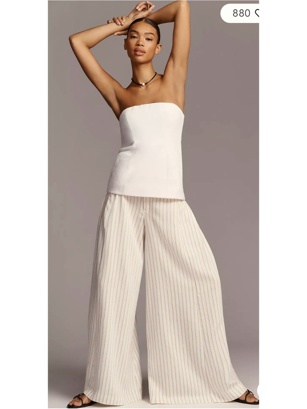 Strapless Cream Tube Top & Wide-Leg Pinstripe Pants Set